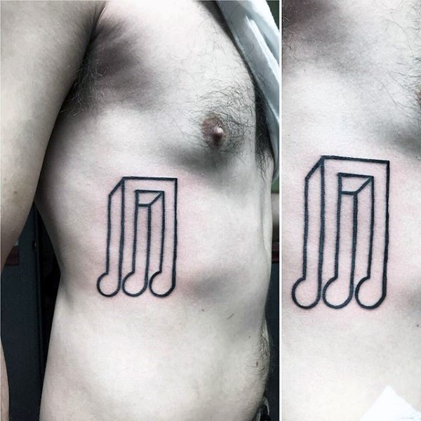 3d mens music note rib cage side tattoo