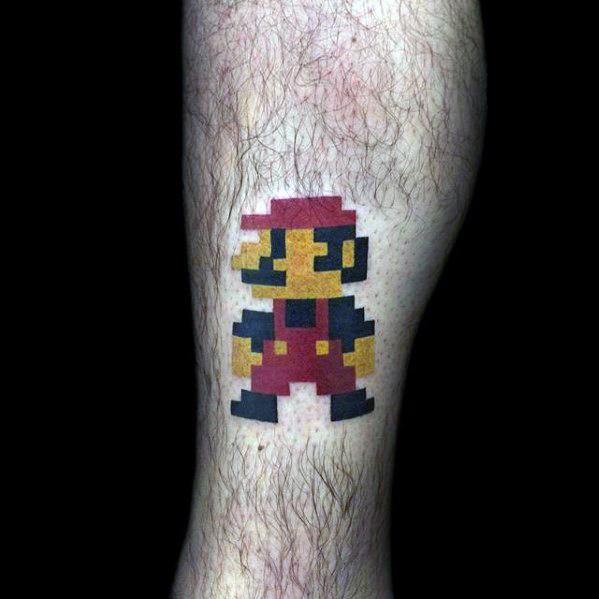 8 bit cool guys super mario tattoo designs on side of leg 8 bit cool guys super mario tattoo designs on side of leg