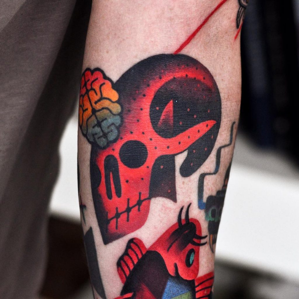 Abstract Skull And Brains Tattoo