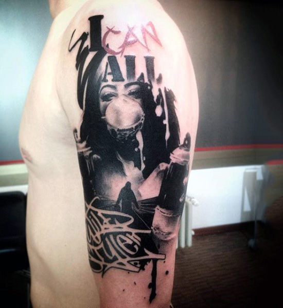 Abstract graffiti themed mens half sleeve tattoo design