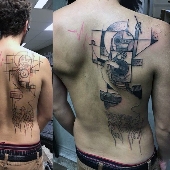 Abstract guys artsy back tattoo inspiration