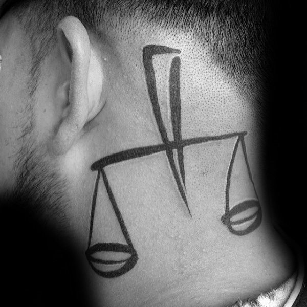 Abstract male libra neck tattoos