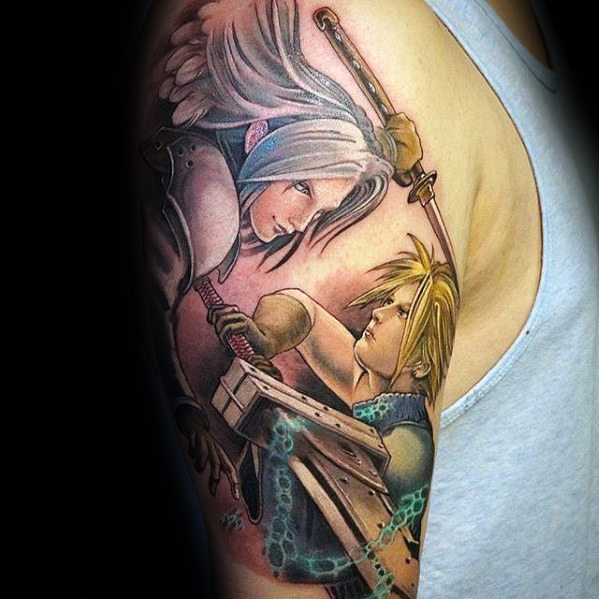 Amazing final fantasy half sleeve tattoo on gentleman