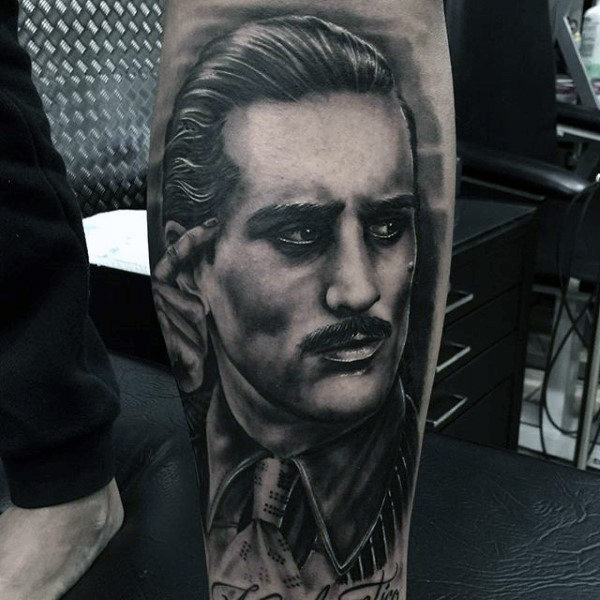 Amazing guys portrait gangster lower leg tattoos