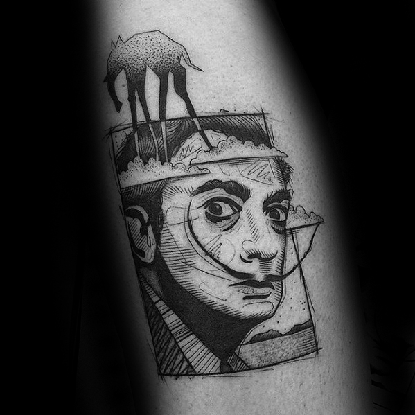 Arm artistic sketched male portrait tattoo designs