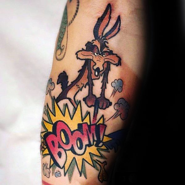 Arm boom wile e coyote looney tunes tattoo design ideas for males