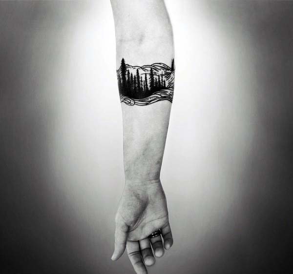 Armband woodcut mens nature tattoo design ideas