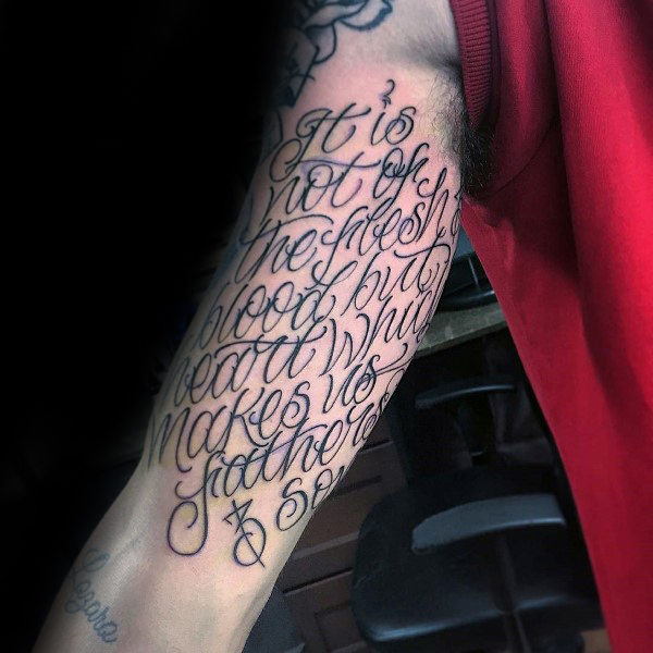 Awesome guys script lettering inner arm tattoo
