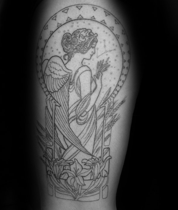 Awesome virgo maiden mens upper arm tattoo
