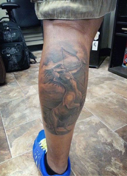 Back of leg calf sagittarius male tattoo