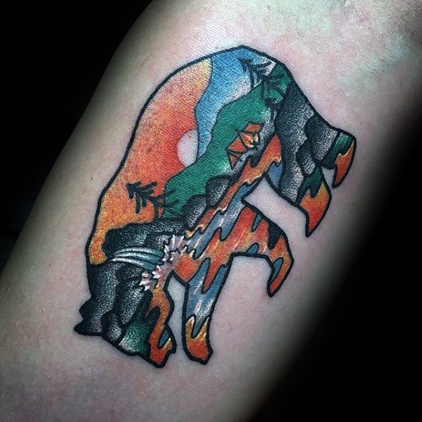 Bear with nature landscape outdoors guys small arm tattoo
