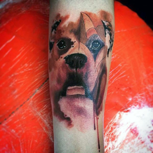 Beasthead watercolor tattoo on forearms Beasthead watercolor tattoo on forearms