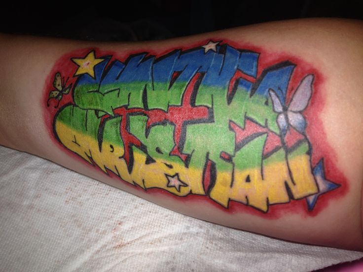 Best color ink graffiti tattoo on sleeve