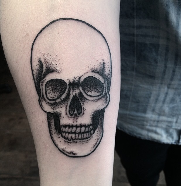 Black Dotwork Skull Tattoo