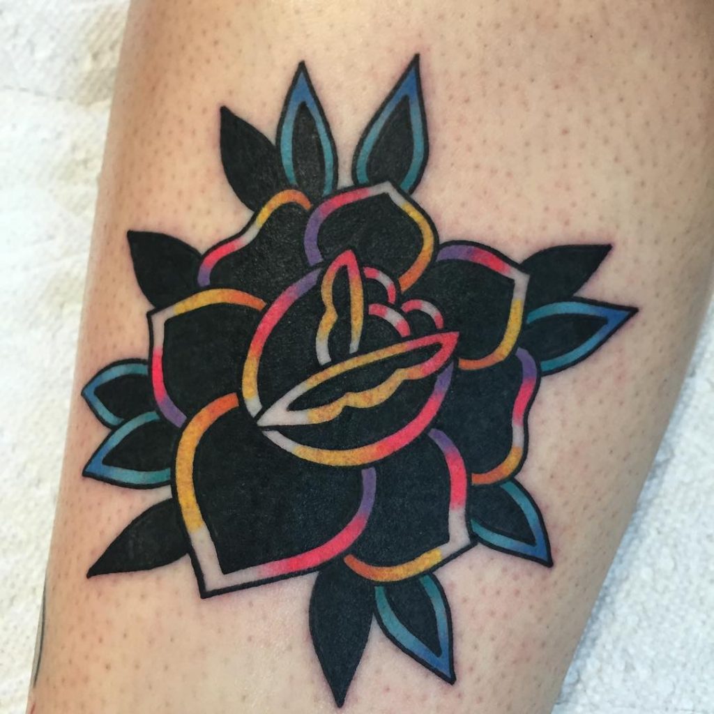 Black Rose With Colorful Lines