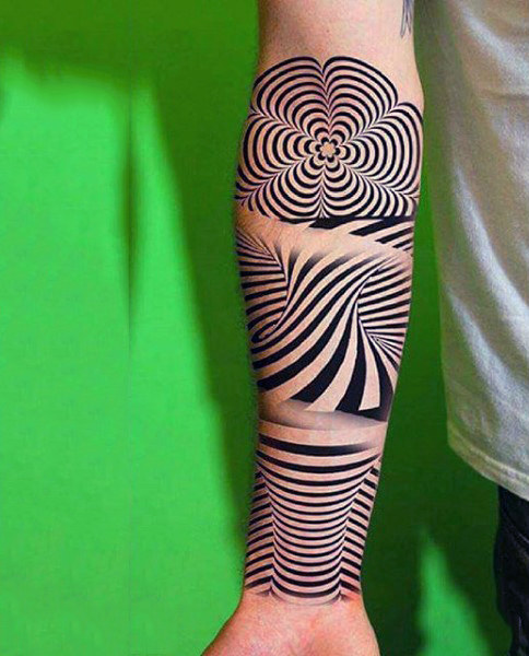 Black lines optical illusion negative space mens wrist tattoo