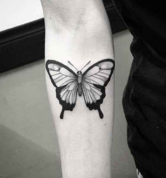 Blackwork Butterfly Tattoo on Arm