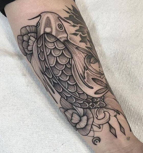 Blackwork Koi Fish Tattoo on Arm