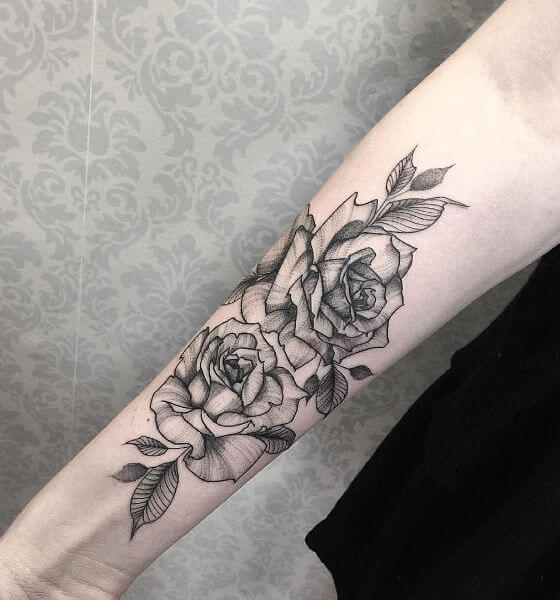 Blackwork Rose Flower Tattoo