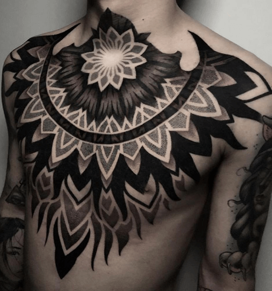 Blackwork Tattoo Design on Chest