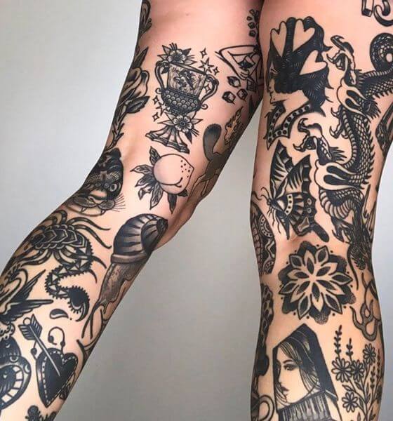Blackwork Tattoo Designs on Leg
