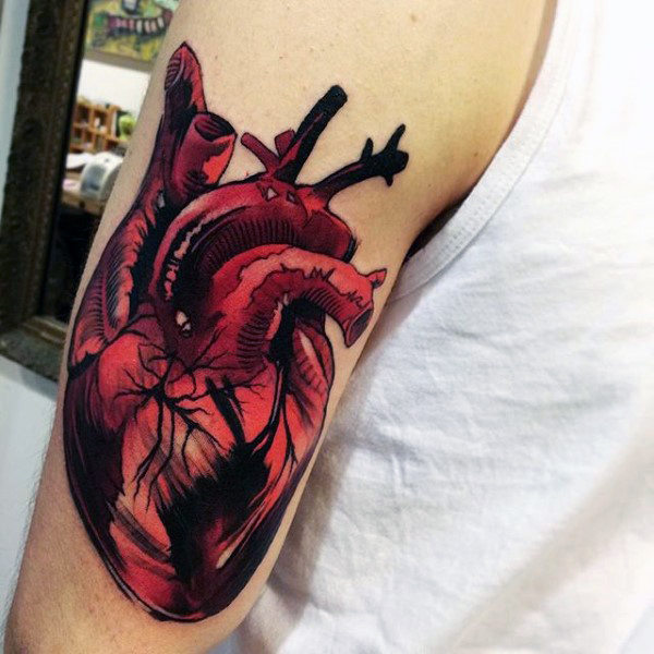 Brilliant red heart tattoo on arms for males Brilliant red heart tattoo on arms for males