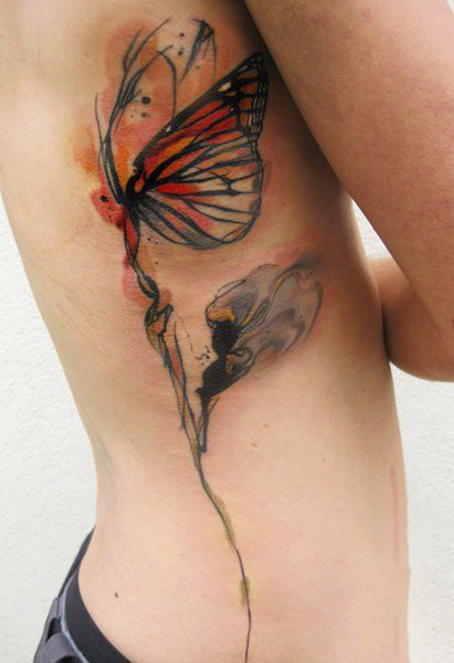 Butterfly Side Watercolor Tattoo
