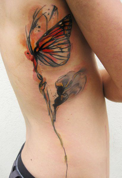 Butterfly Side Watercolor Tattoo