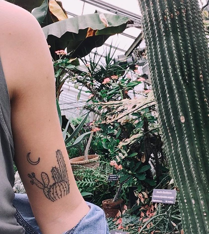 Cacti And Crescent Moon Tattoo On The Arm