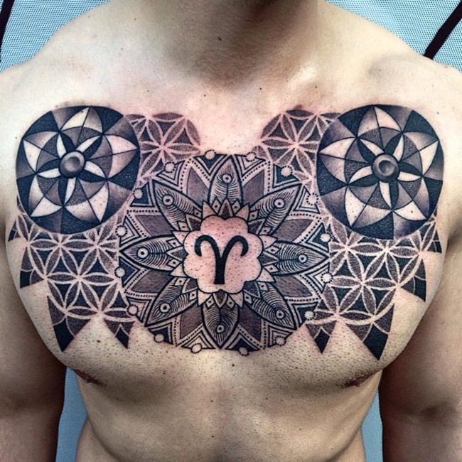 Chest Mandala Dotwork Piece