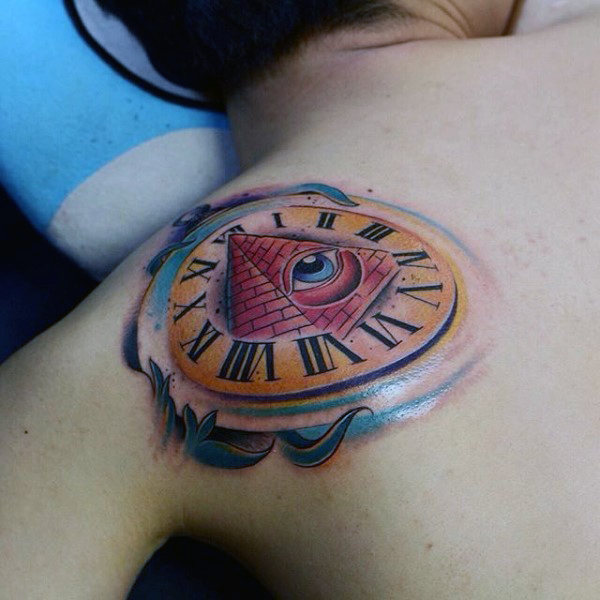 Circular illuminati tattoo male back