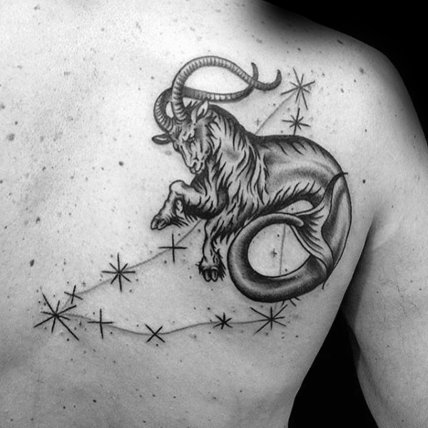 Constellation zodiac mens capricorn goat with stars back tattoo