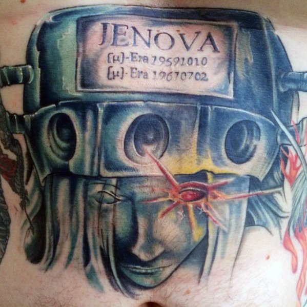Cool final fantasy jenova stomach tattoo for men