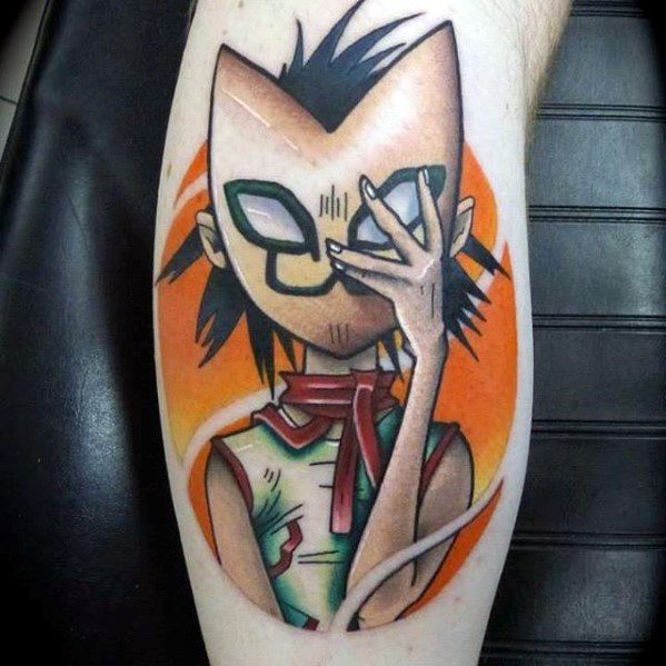Cool male leg calf gorillaz tattoo designs