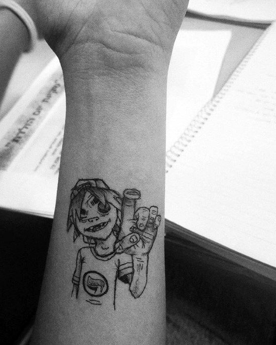 Creative gorillaz inner forearm tattoos for men