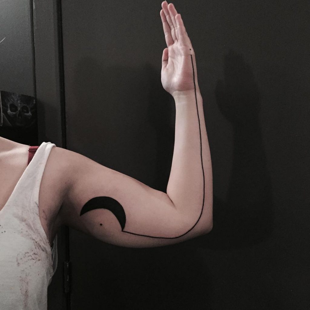 Crescent Moon And Line Tattoo On The Arm