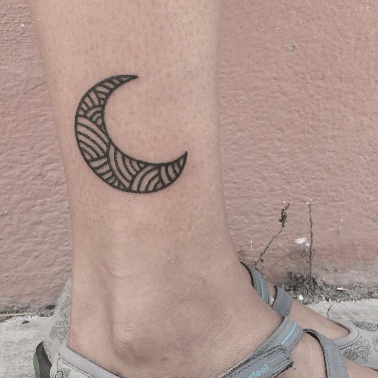 Crescent Moon Tattoo Hand Poked