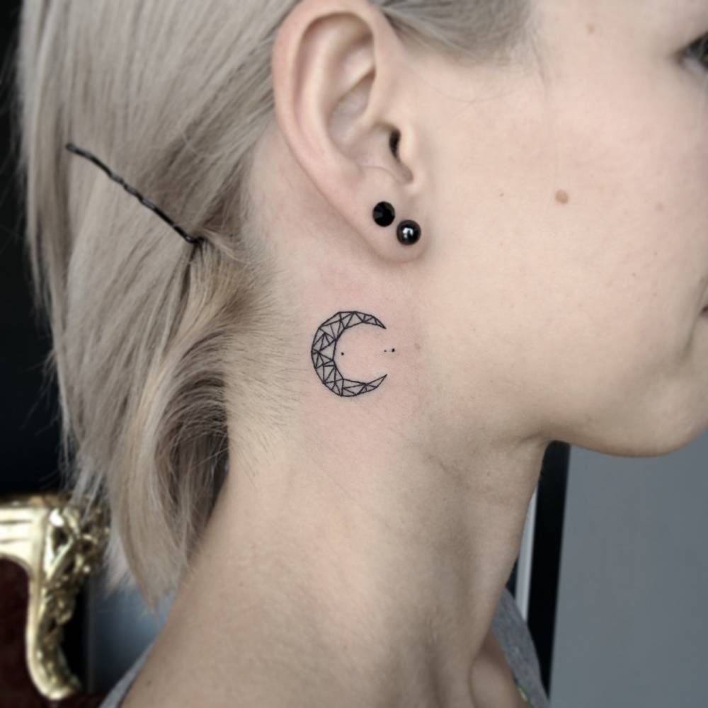 Crescent Moon Tattoo On The Neck