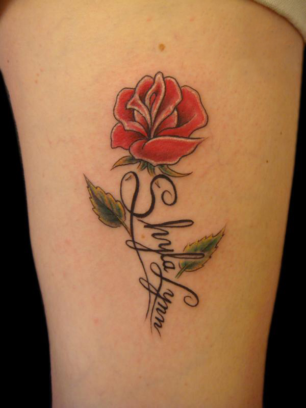 Custom lettering w cherry creek rose tattoo