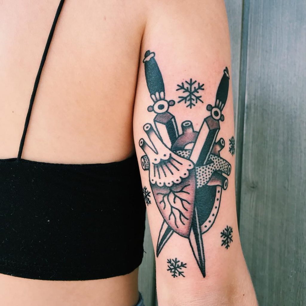 Dagger Stabbed Old School Heart Tattoo
