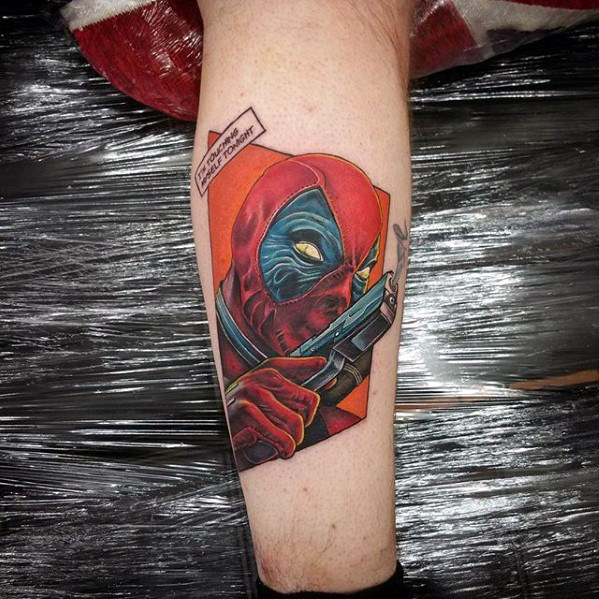 Deadpool marvel comic leg tattoo