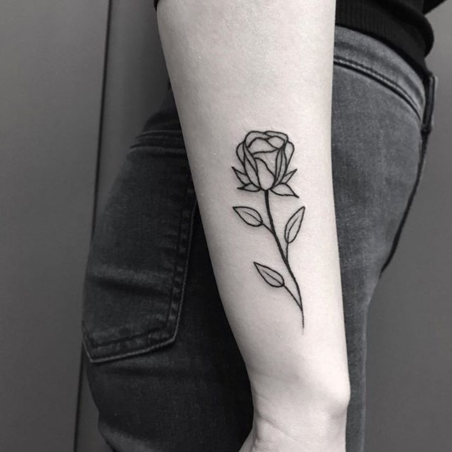 Delicate Black Rose Tattoo On The Forearm