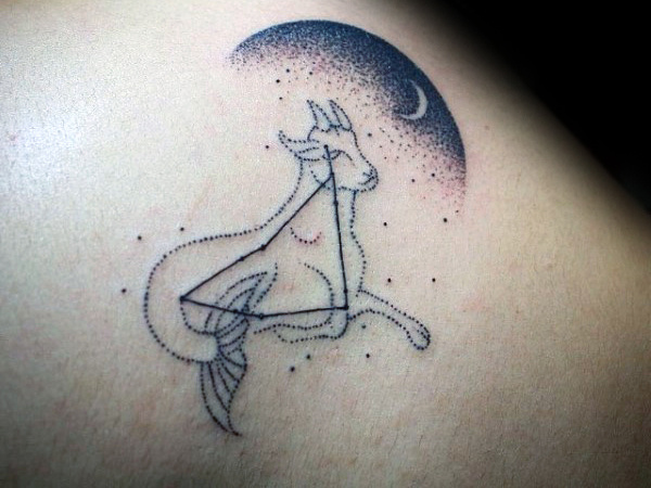 Dotwork constellation capricorn mens shoulder tattoos