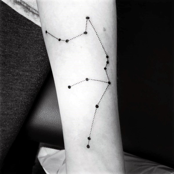 Dotwork guys aquarius inner forearm constellation tattoo