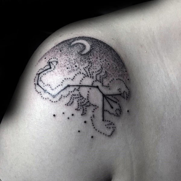 Dotwork scorpio constellation mens shoulder tattoos