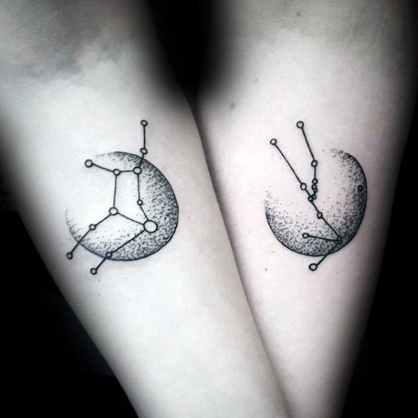 Dotwork virgo constellation male inner forearm tattoo