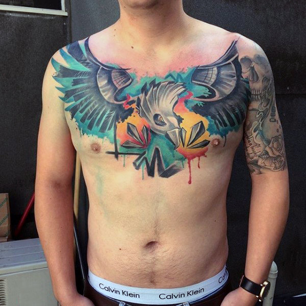 Eagle graffiti abstract watercolor mens tattoos on chest