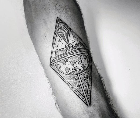 Earth with outer space sky mens small nature inner forearm tattoo