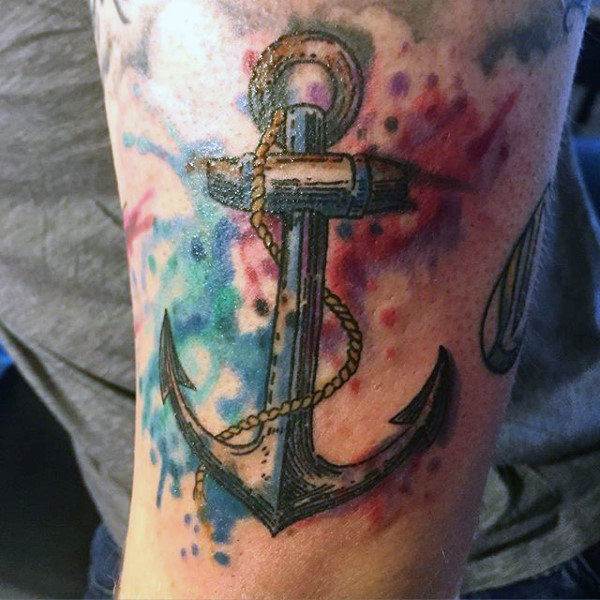 Elegant anchor watercolor tattoo on arms for men