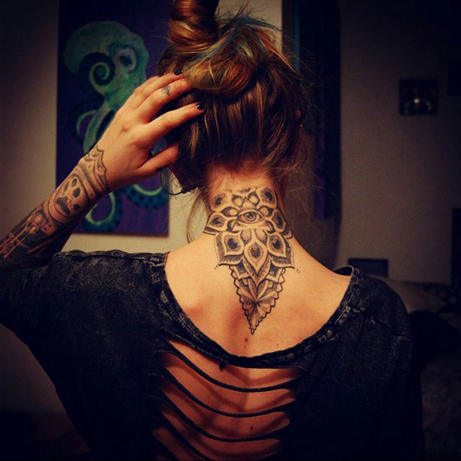 Eye & Peacock Feathers Dotwork Tattoo
